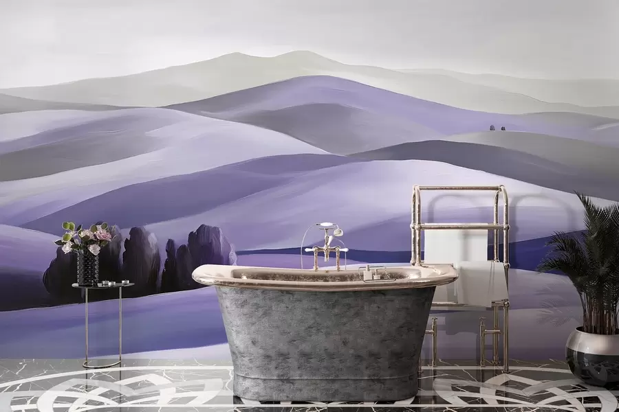 murales de pared Paisajes con árboles, Toscana, colores púrpura, estilo óleo w03880v3