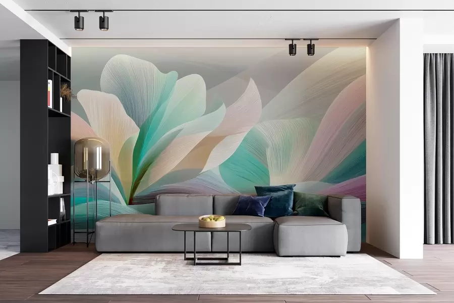 murales de pared Elegante abstracción con suaves curvas que recuerdan a una flor y ondas w09075