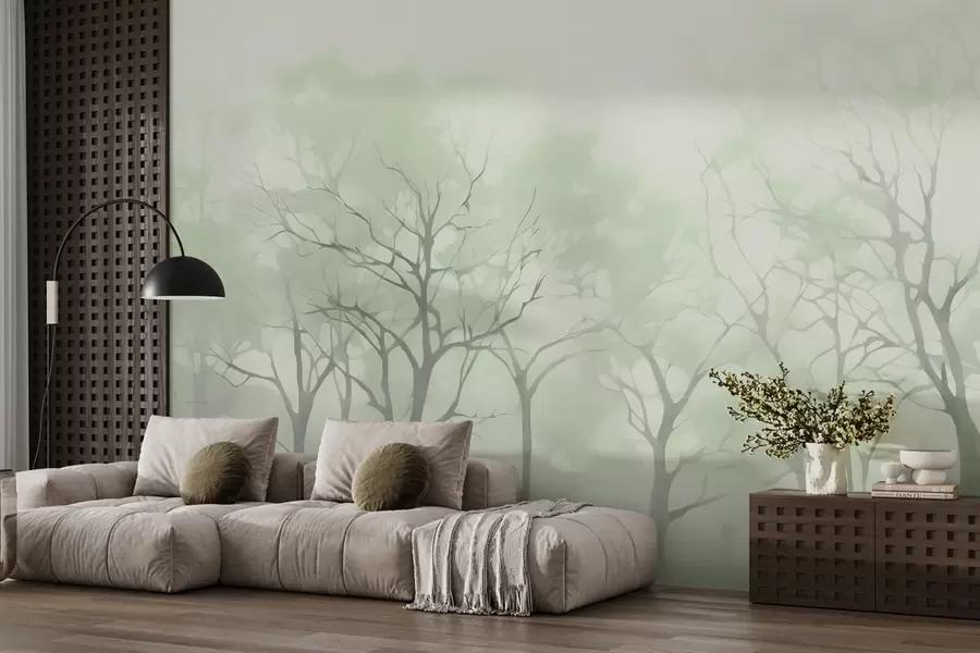 murales de pared Árboles vintage monocromos en la niebla w09065v1