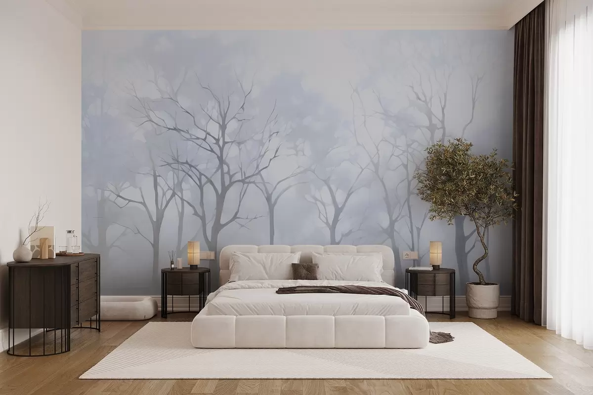 murales de pared Árboles vintage monocromos en la niebla w09065v2