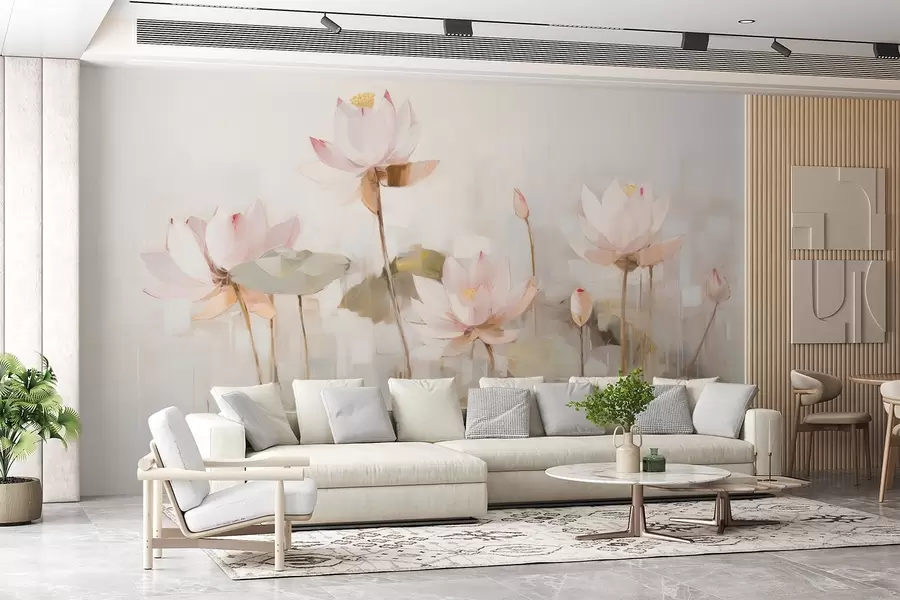 murales de pared Delicadas flores de loto pintadas con acrílico w09067