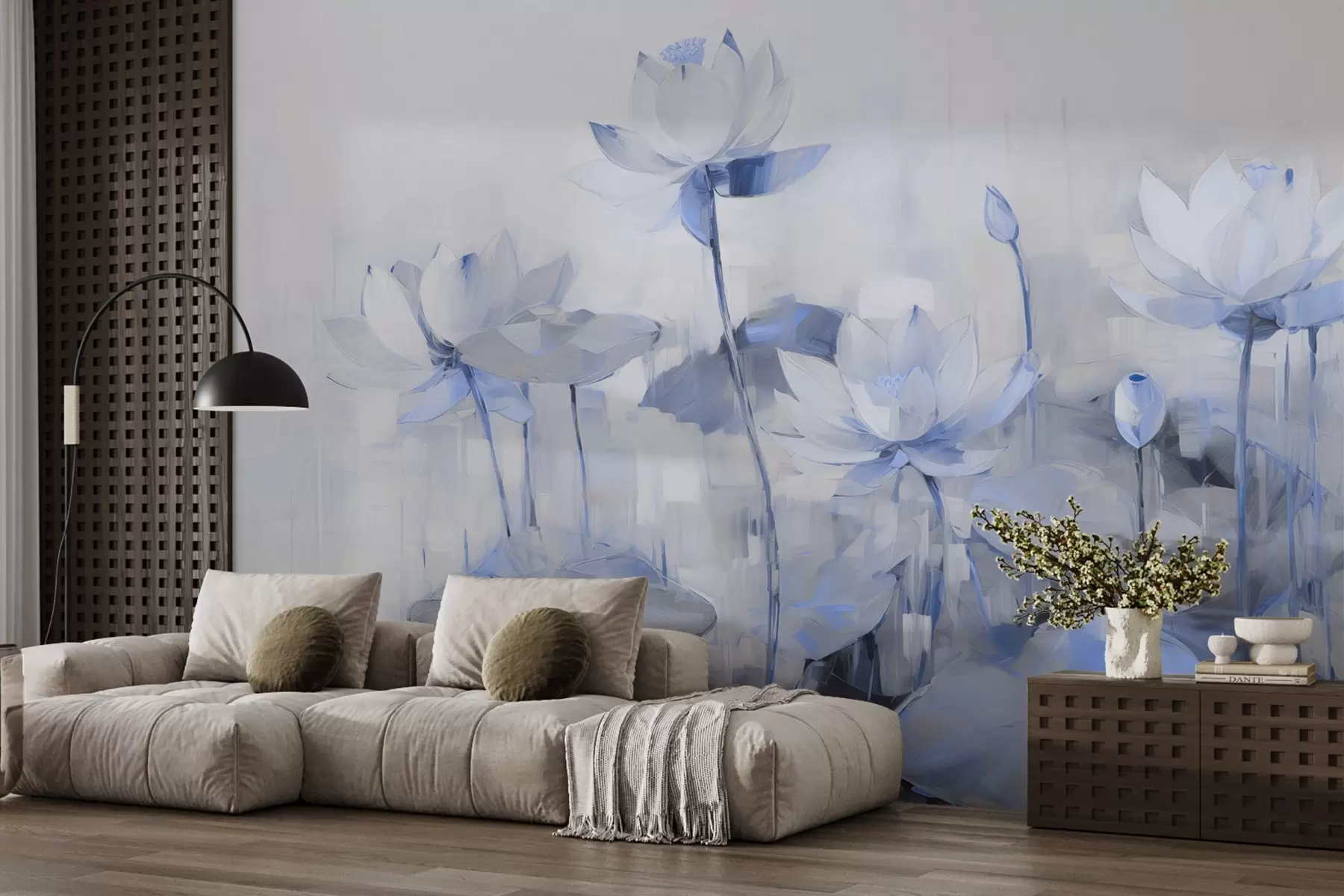 murales de pared Delicadas flores de loto pintadas con acrílico w09067v1