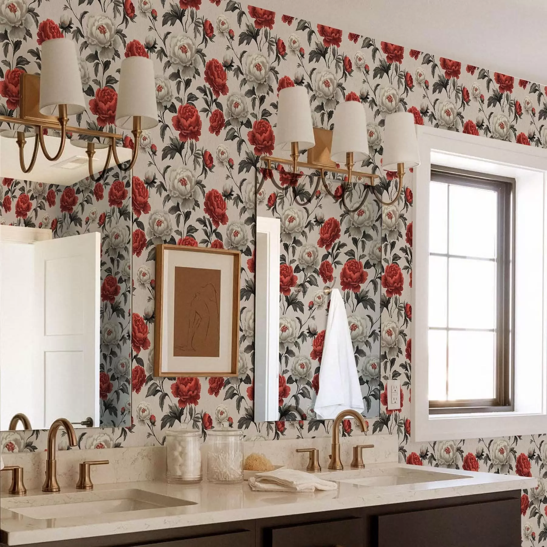 murales de pared Peonías de estilo retro sobre fondo beige a00107