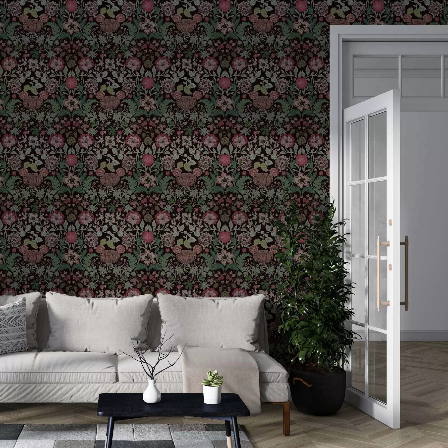 murales de pared Estampado en contraste con motivos florales a00145v4