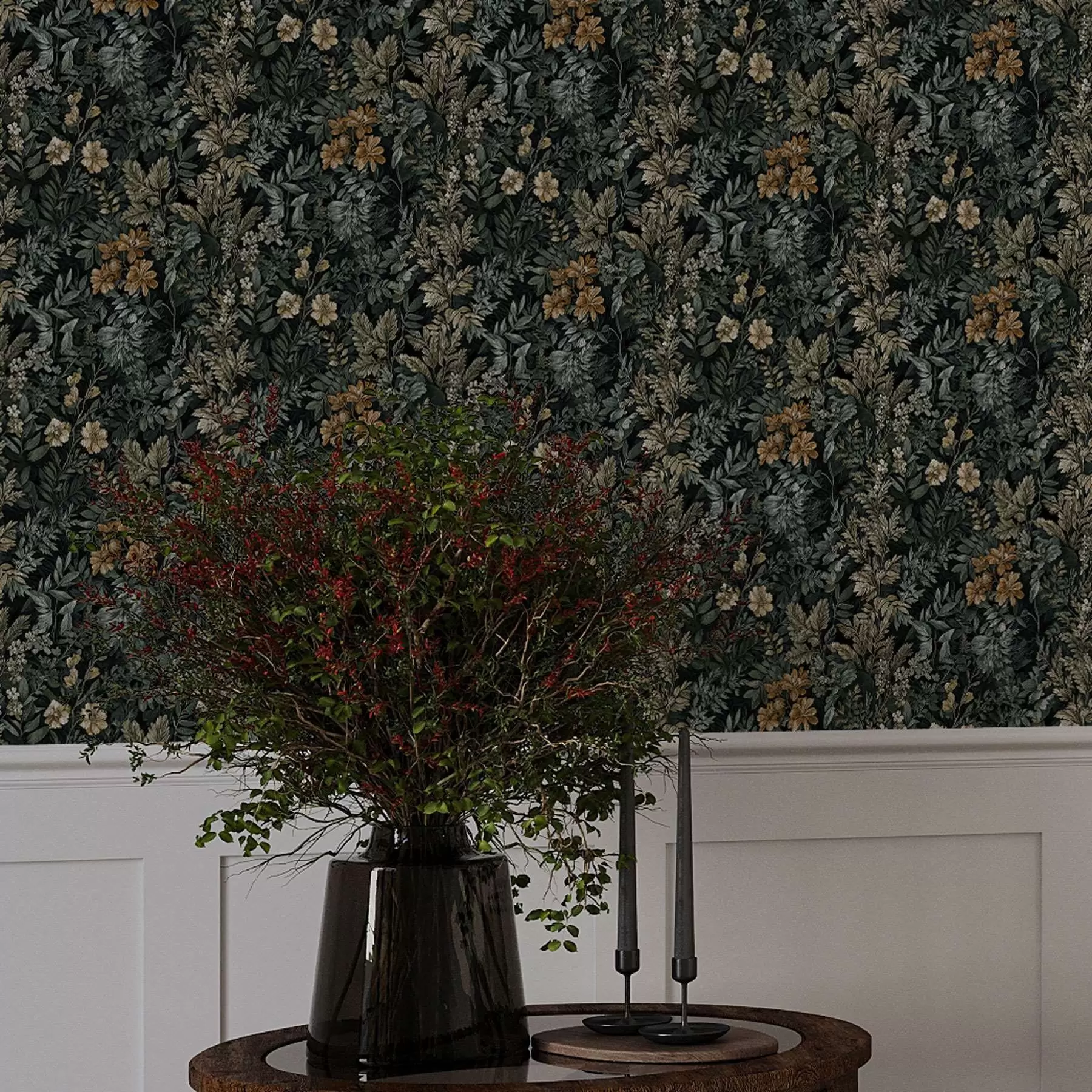 murales de pared Estampado oscuro con flores silvestres a00159