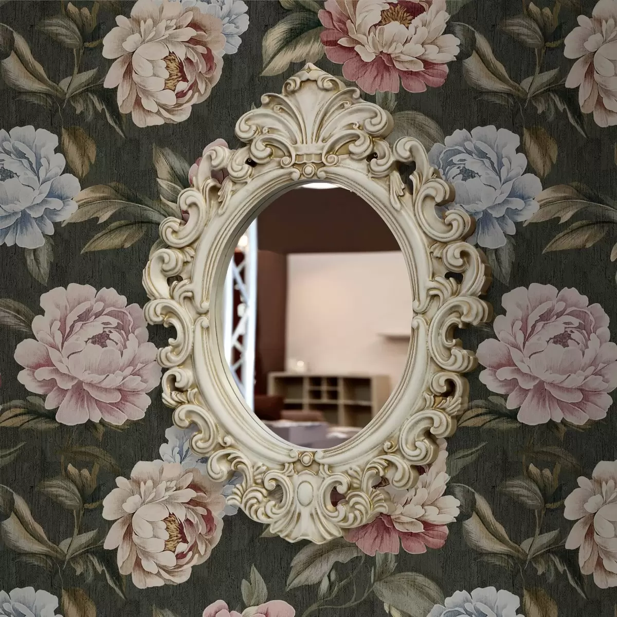 Papel pintado Peonías sobre fondo verde oscuro a00106