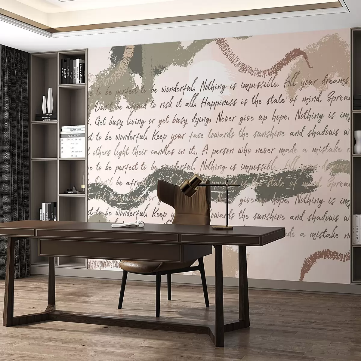 murales de pared Diseño con citas inspiradoras, abstracción, colores naturales w03909