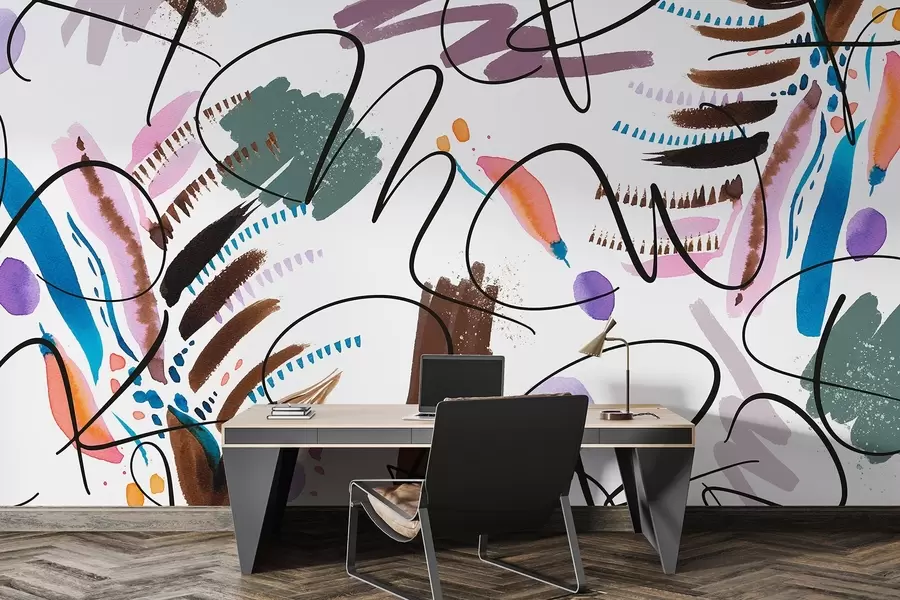 murales de pared Letras de tinta, caligrafía, pinceladas, colores vivos, abstracción w03912