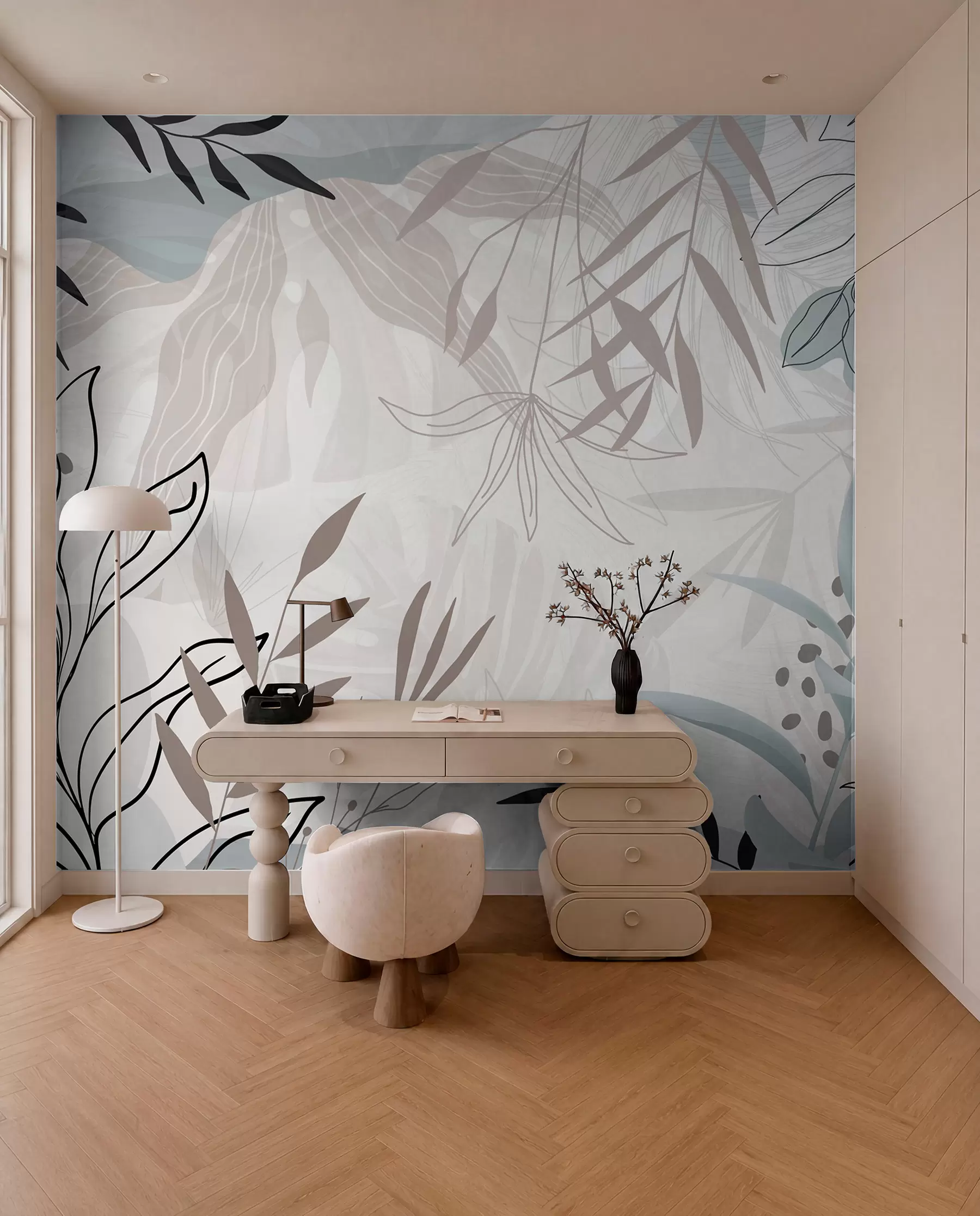 murales de pared Hojas de trazo moderno w09105