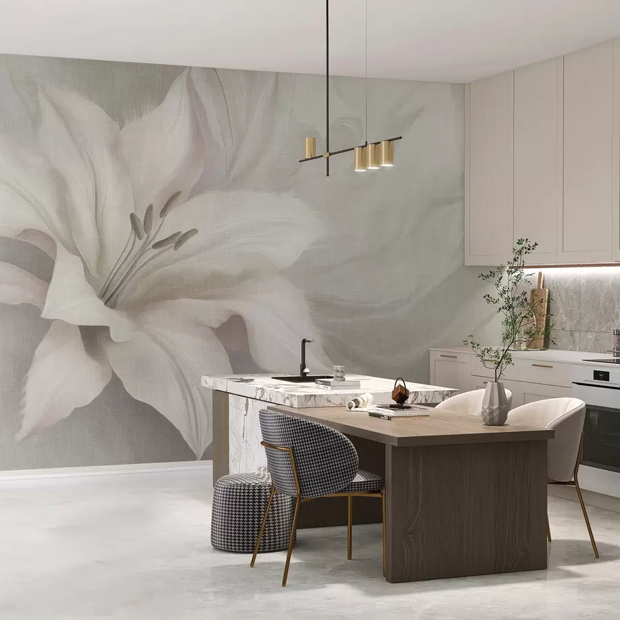 murales de pared Flor de lirio abstracción fluida, floral, colores grises w04006v2