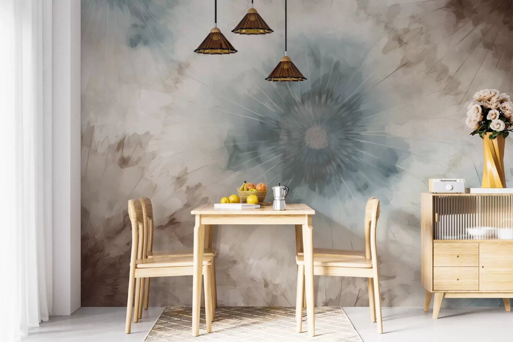 murales de pared Suaves ondas concéntricas en tonos azul cielo y terracota evocan la respiración de la naturaleza: tranquila, rítmica y meditativa w04036v1