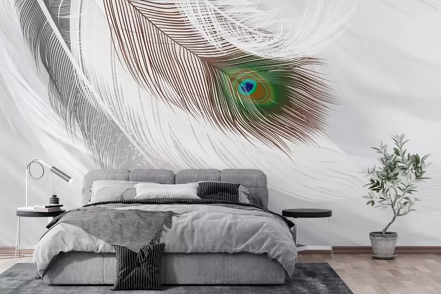 murales de pared una gran pluma de pavo real entre las plumas w03961