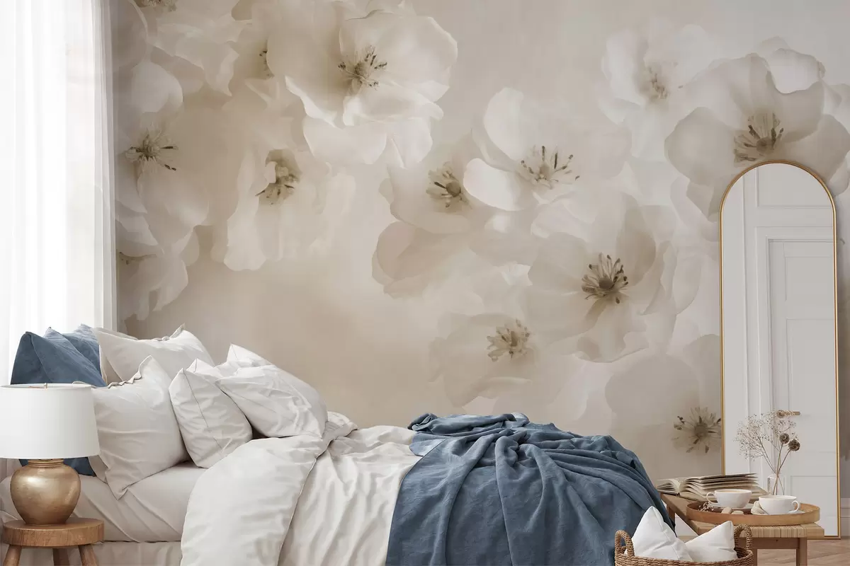 murales de pared Delicadas flores grandes, tonos beige w03931v2