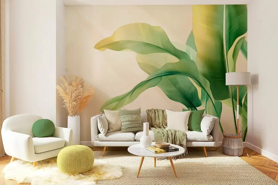 murales de pared grandes hojas tropicales verdes al lado w03959