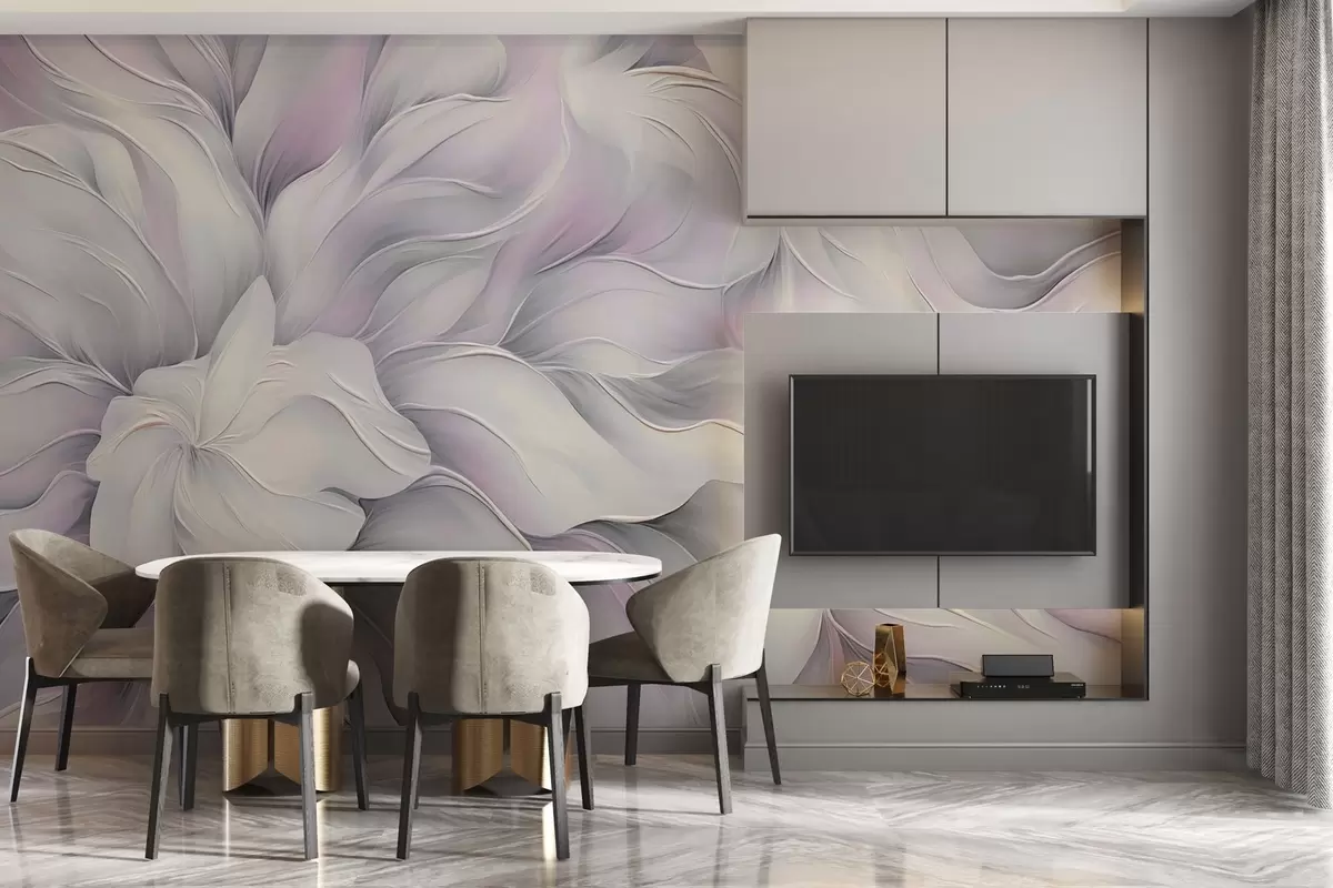 murales de pared Flores abstractas estilo mantequilla en color rosa w04045v1