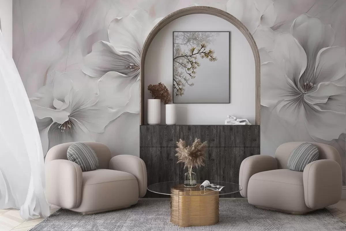 murales de pared Pintura al óleo flores sobre fondo rosa w04047v1