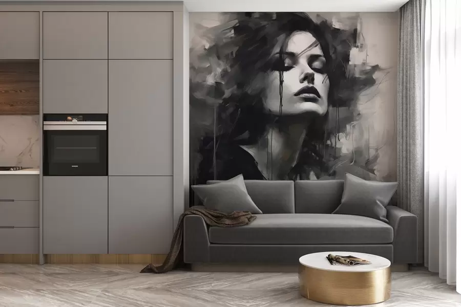 murales de pared Retrato de una mujer vestida de gris y negro w04049