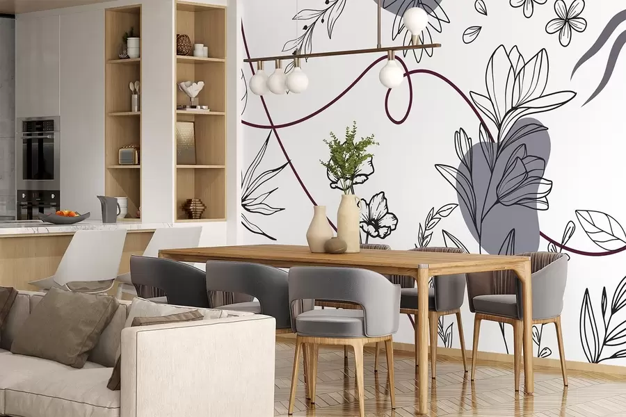 murales de pared Contorno floral boho w04082v1