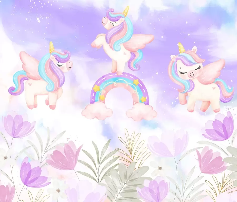 murales de pared Unicornios en un arco iris w04084