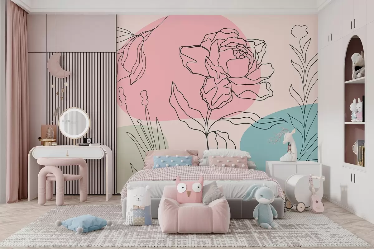 murales de pared Delicadas líneas florales w09167