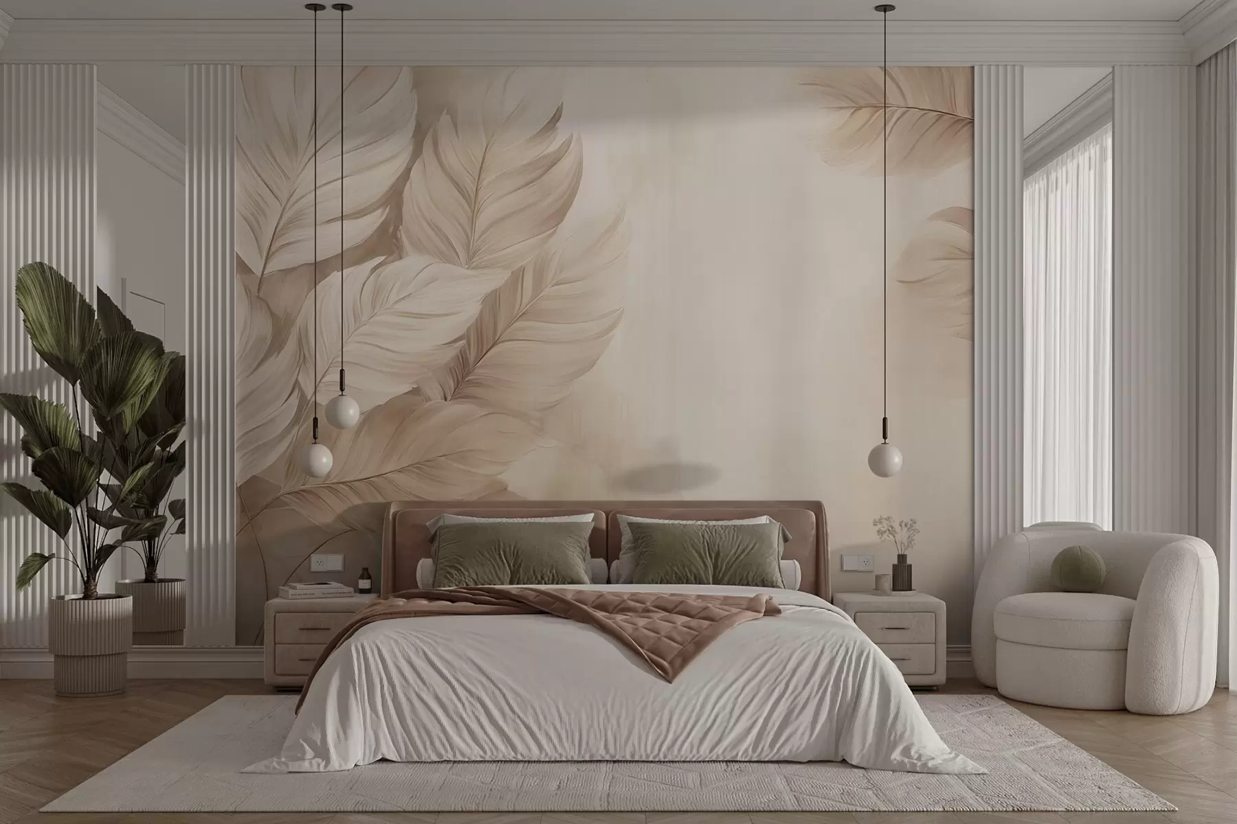 murales de pared hojas color beige w09175v2