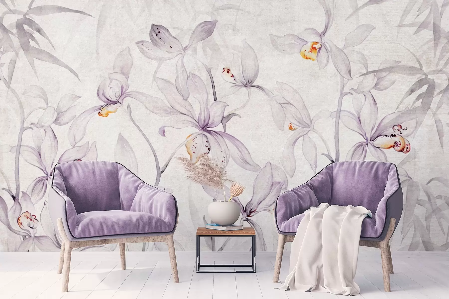 murales de pared Orquídeas silvestres, tonos morados w03933