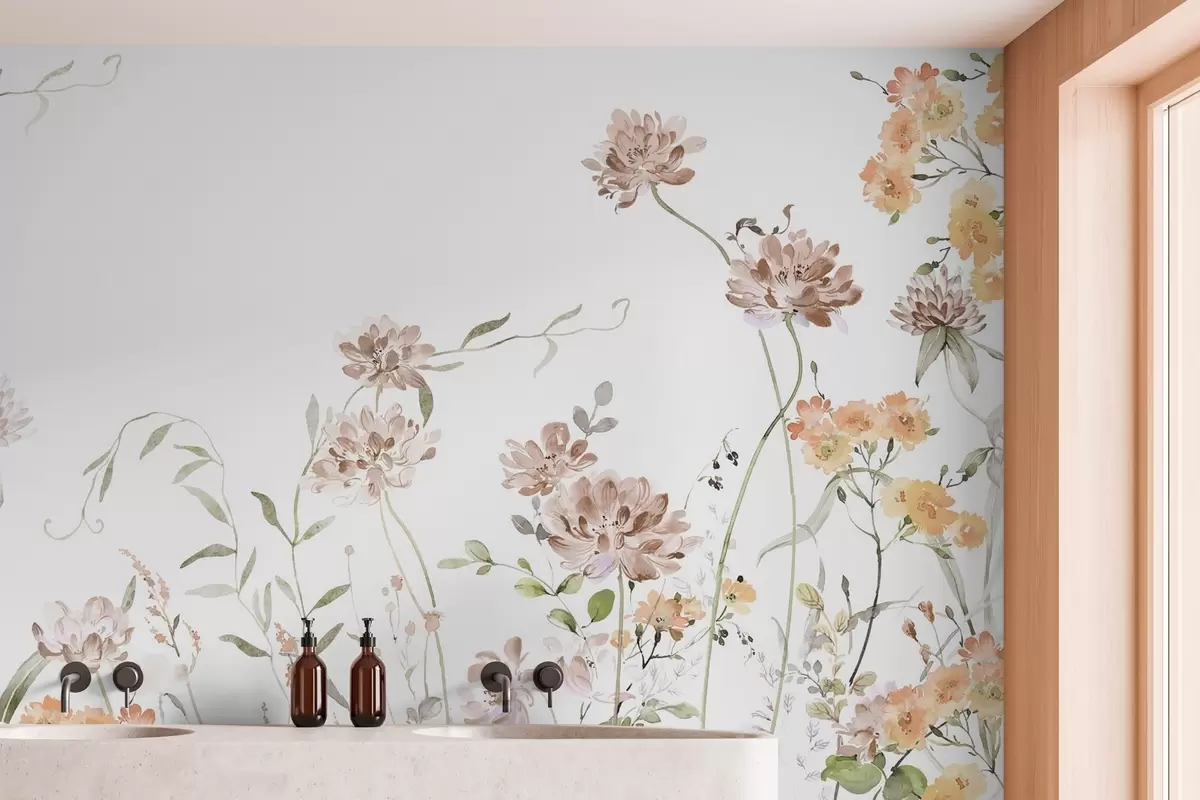 murales de pared Flores silvestres imitación acuarela w03957v1