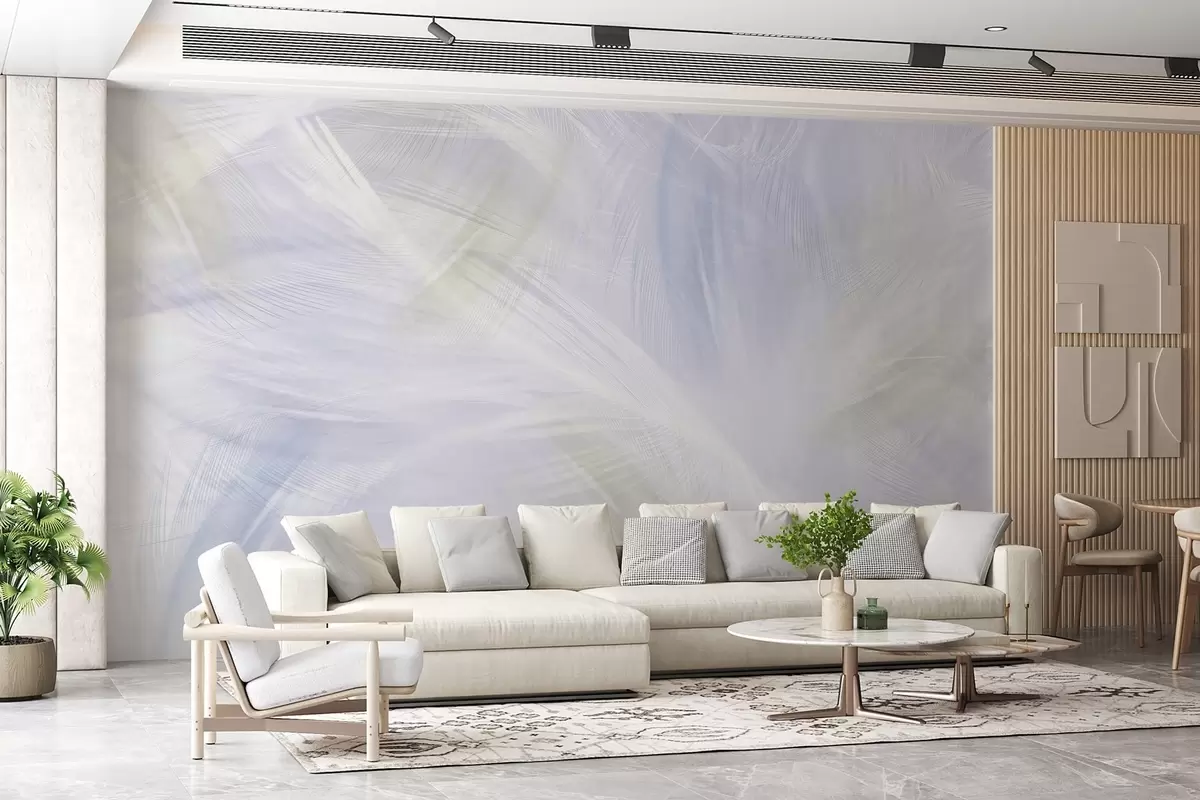 murales de pared plumas vaporosas en tonos beige y azul w04071v1