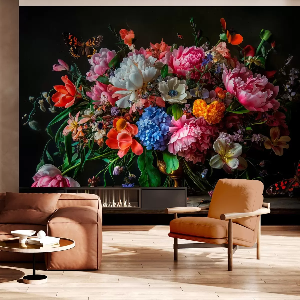 murales de pared ramo al estilo de la pintura al óleo holandesa del siglo XVII con una lujosa composición floral. w04078