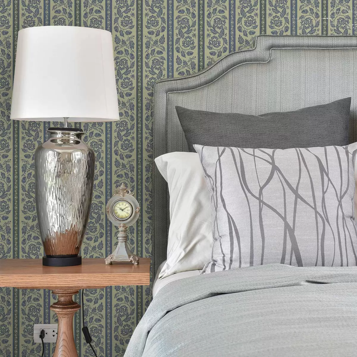 Papel pintado Adorno vintage azul con flores y bellotas a00181v1