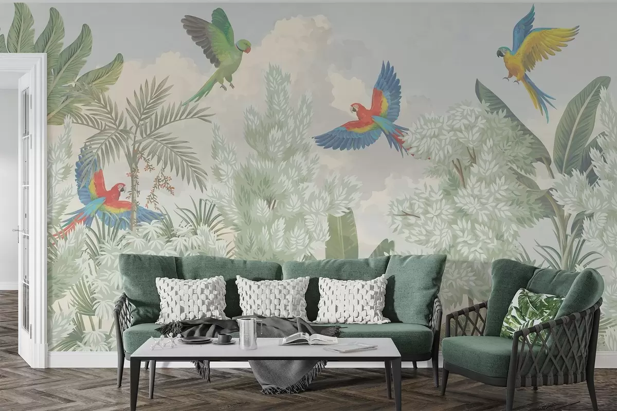 murales de pared Loros en la selva w04105