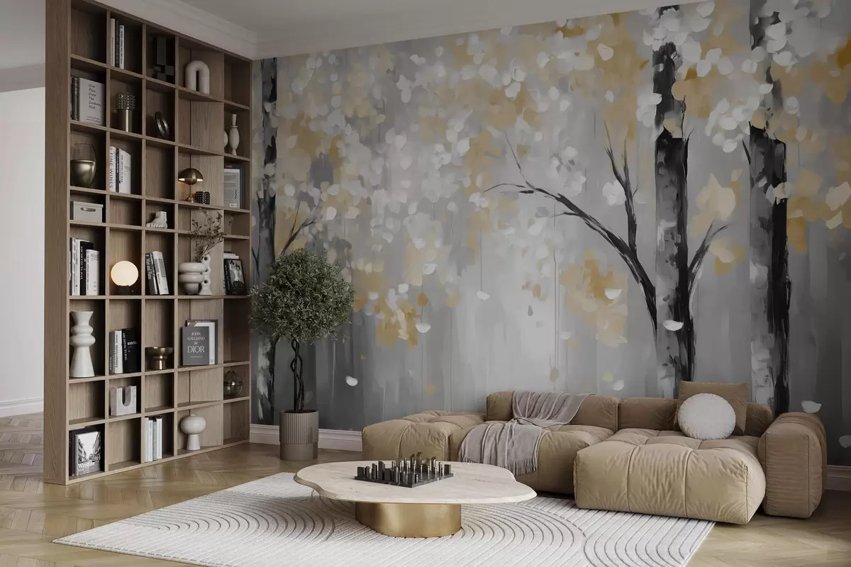 murales de pared Árboles abstractos con trazos de imitación w04017