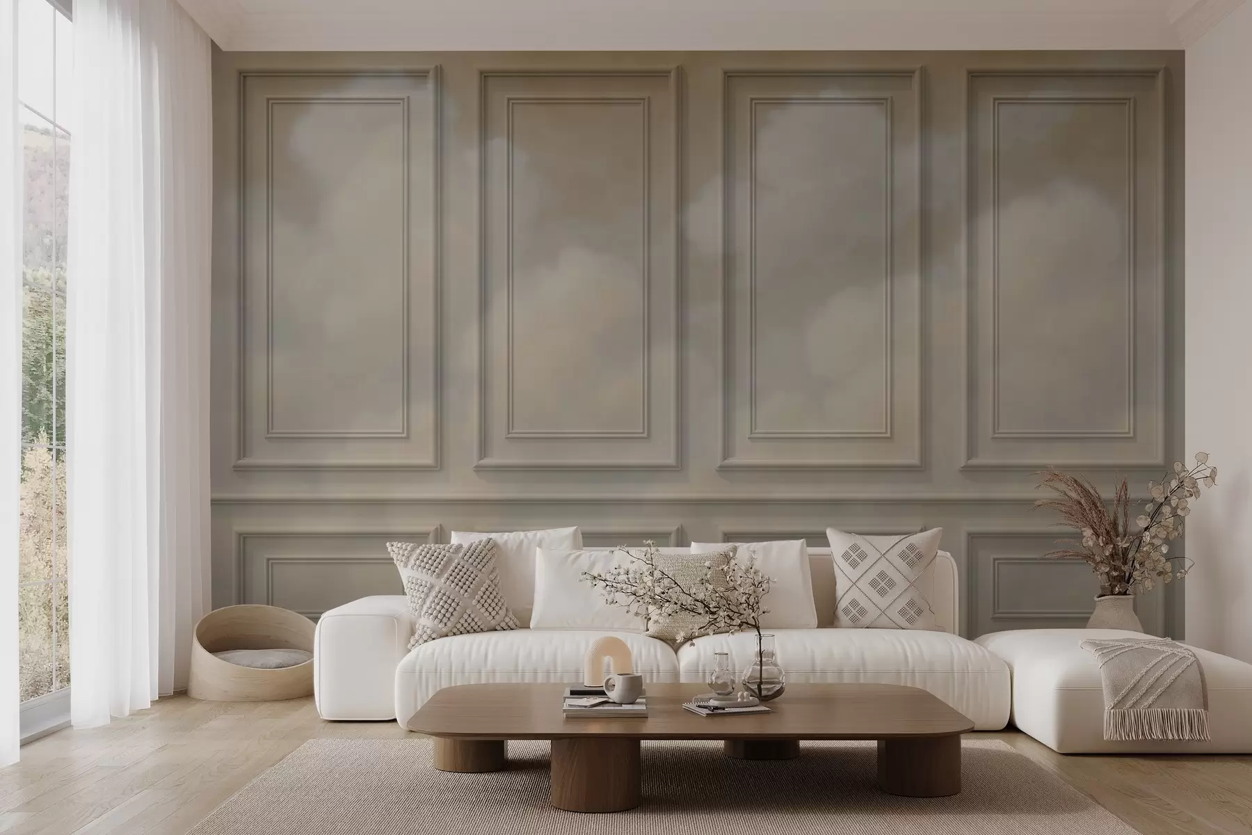 murales de pared Imitación de molduras con nubes aéreas w04110v1