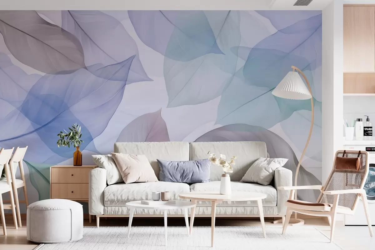 murales de pared Hojas translúcidas con venas en tonos azules y marrones w04075