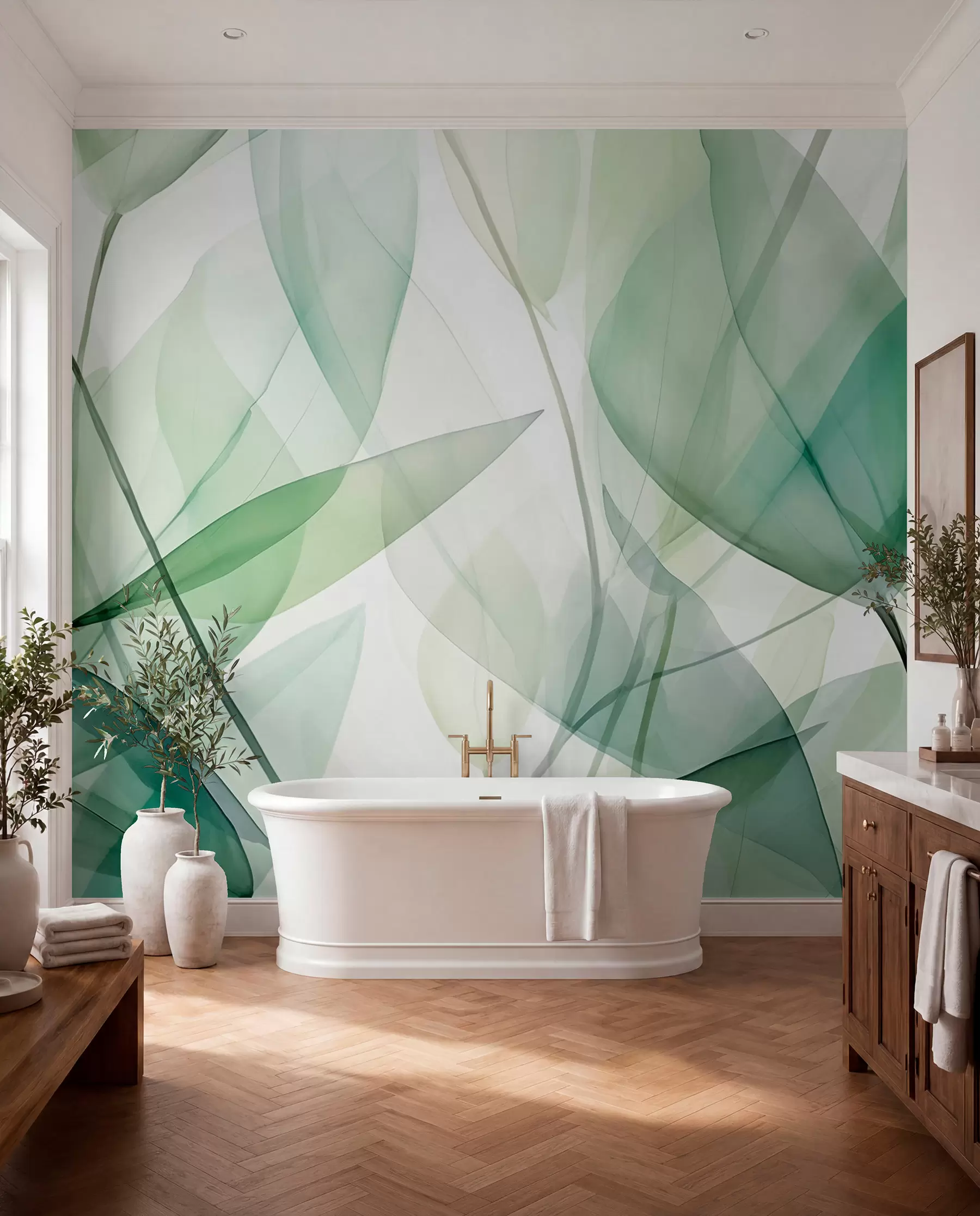 murales de pared Hojas verdes superpuestas w04145
