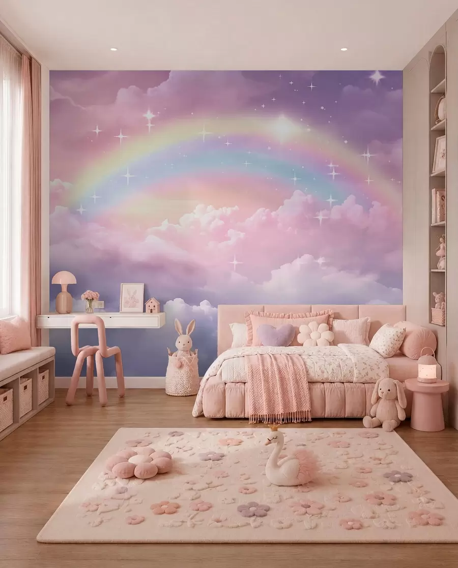 murales de pared Arcoíris entre nubes lavanda w04146