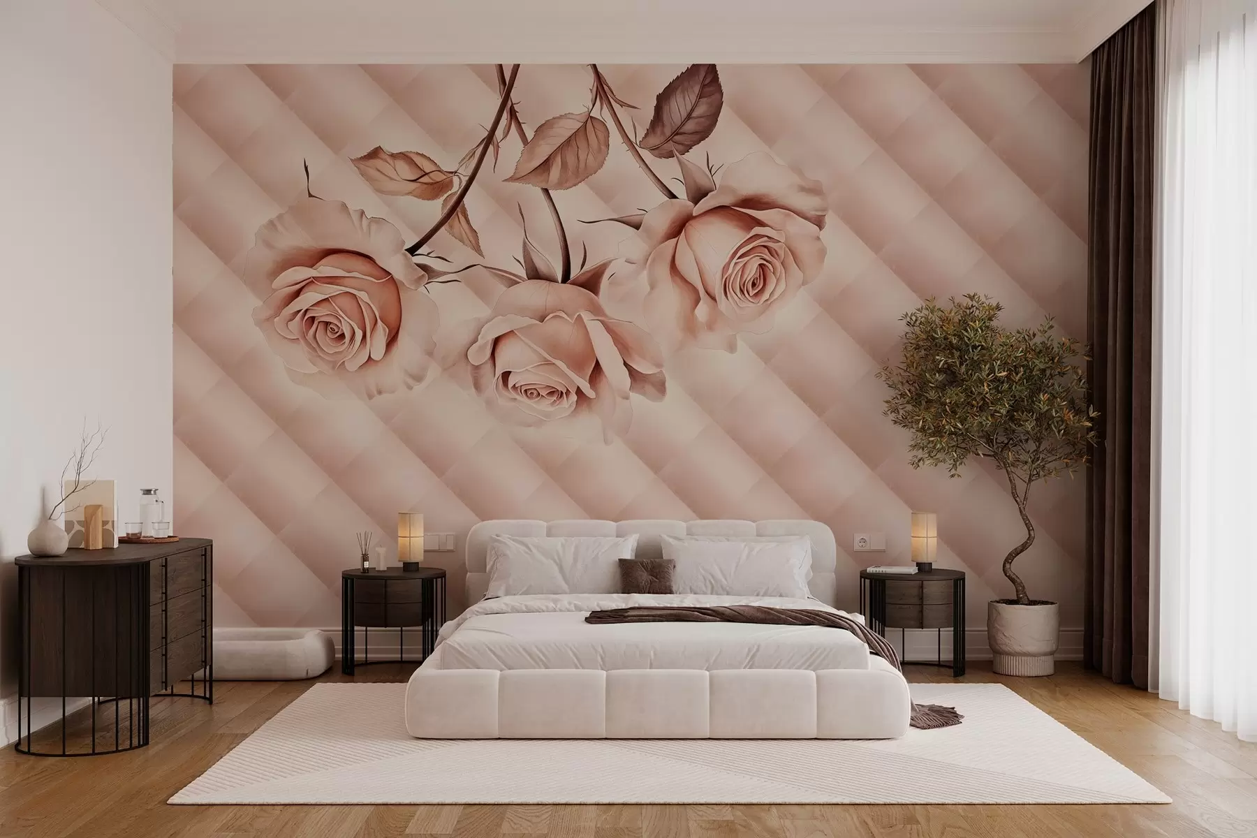 murales de pared rosas de polvo en estilo retro w04141