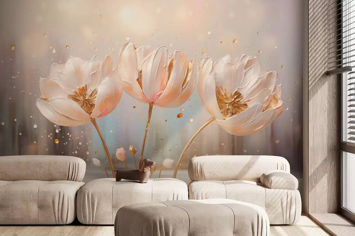 murales de pared Delicadas flores voluminosas al amanecer w09148