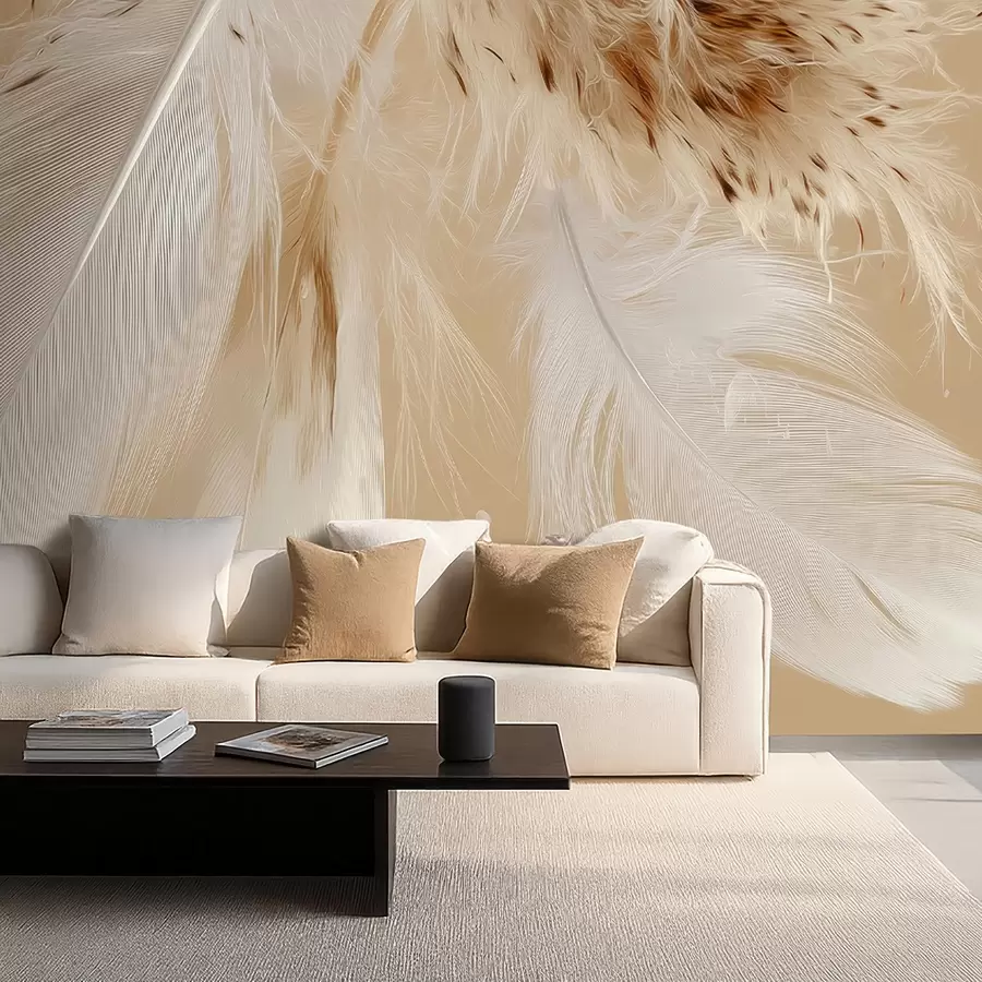 murales de pared Plumas claras en cálidos tonos beige y blanco w09153