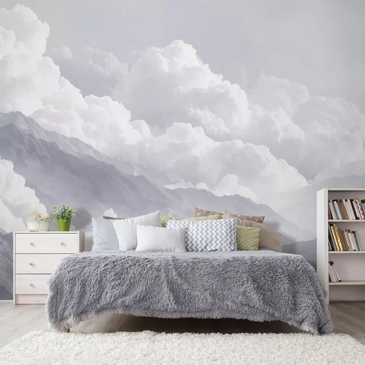 murales de pared Suaves nubes sobre montañas en tonos azules w09226v2