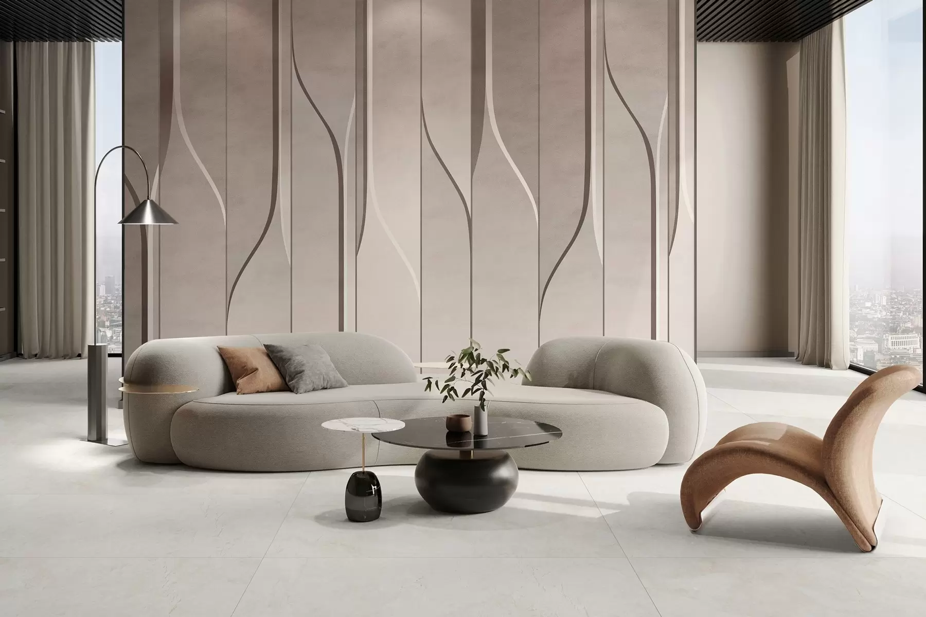 murales de pared imitación de paneles murales en tonos beige w04169