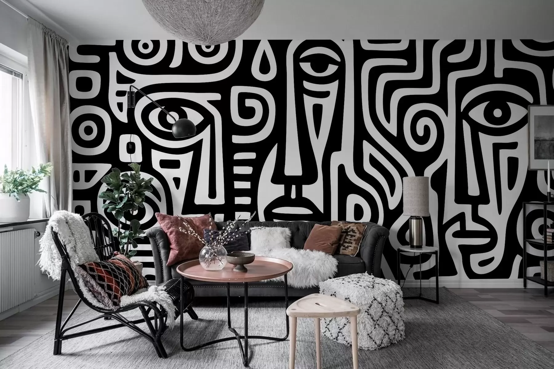 murales de pared Detalles faciales estilizados w04186