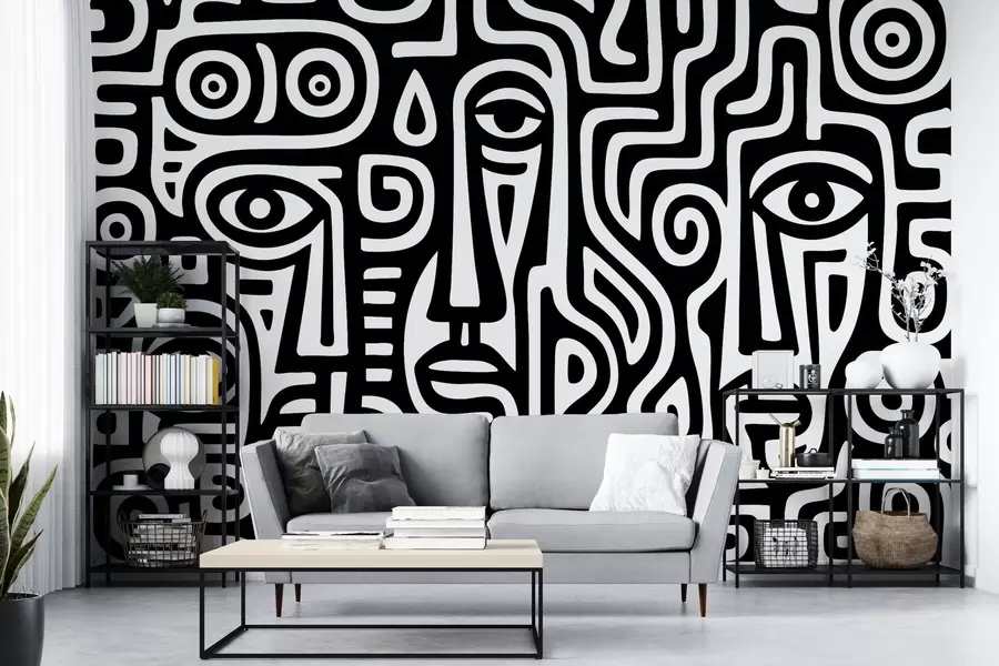 murales de pared Detalles faciales estilizados w04186