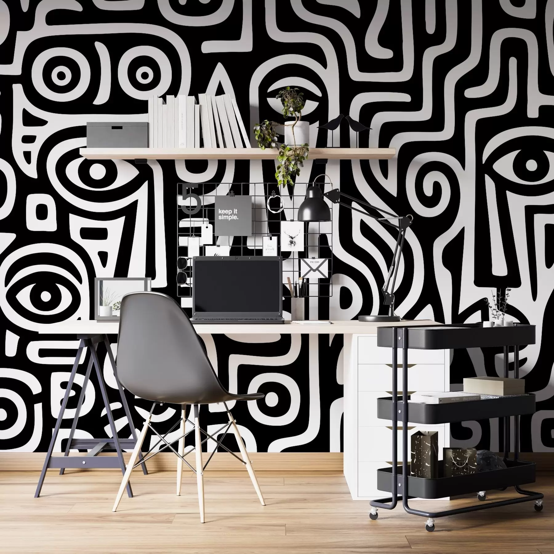 murales de pared Detalles faciales estilizados w04186