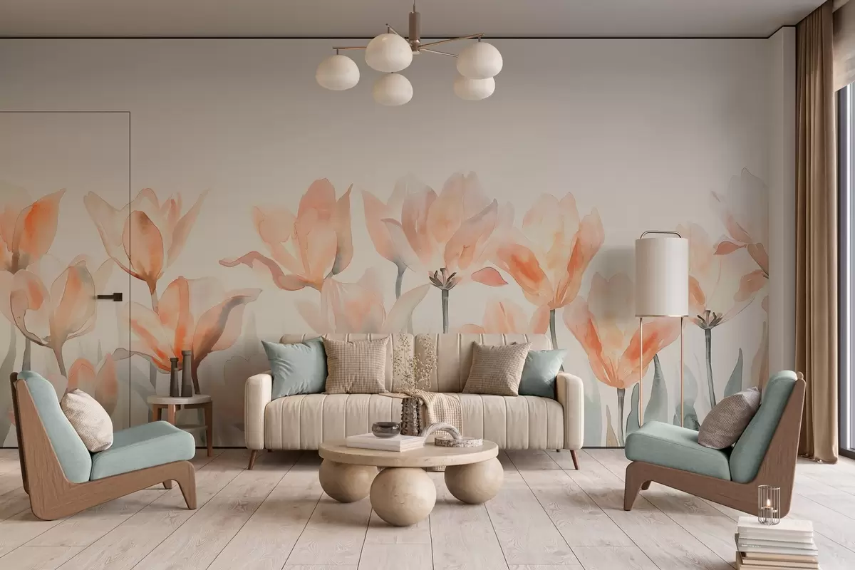 murales de pared tulipanes frescos de acuarela que crecen desde abajo w04204