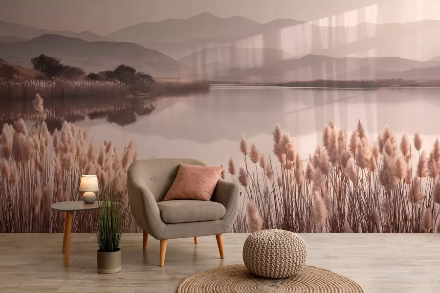 murales de pared vista del lago con juncos w04207