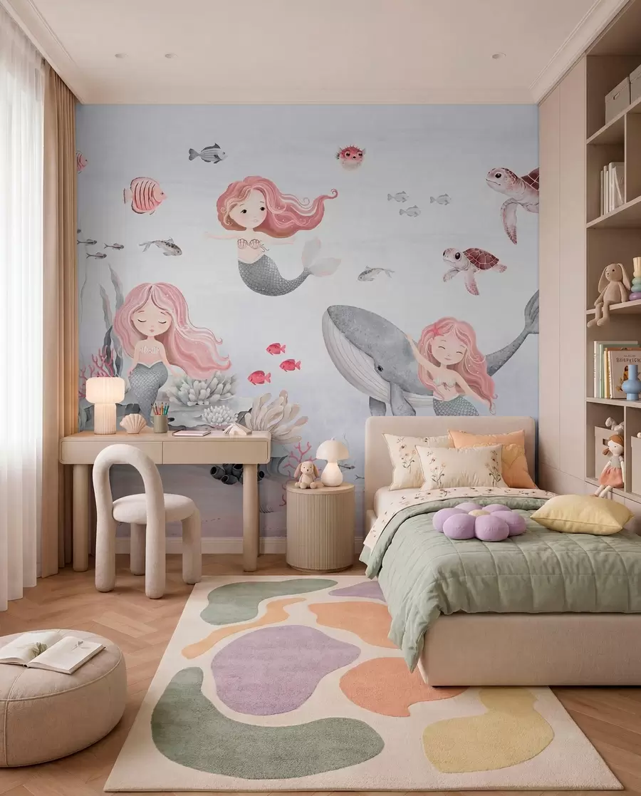 murales de pared Mundo submarino con sirenas y peces w04166v1