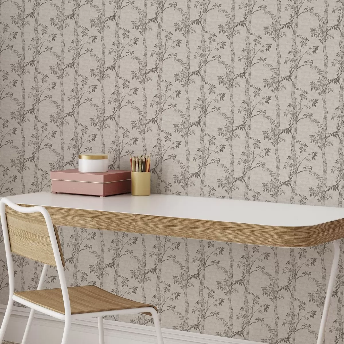 Papel pintado Ramas de abedul con hojas, fondo texturizado a00257v1