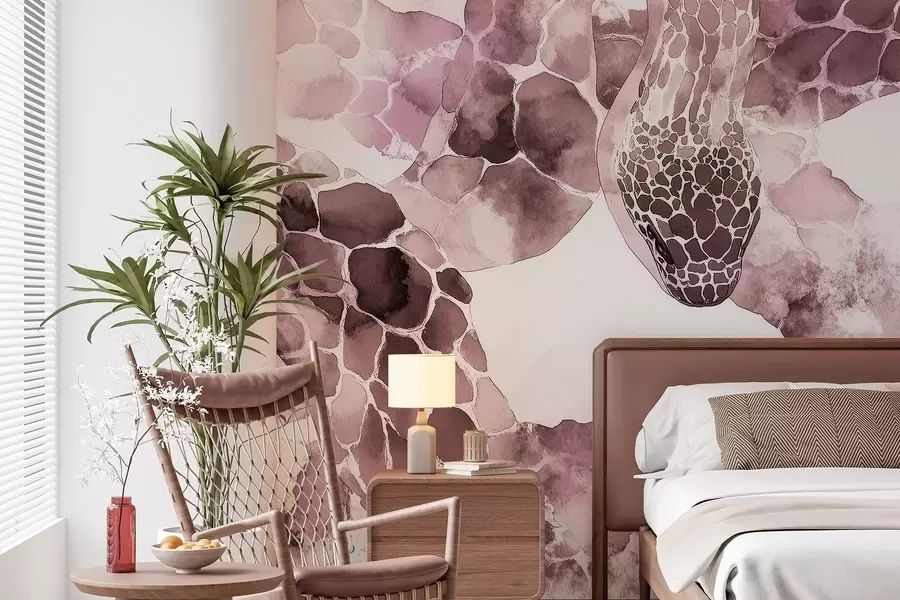 murales de pared Silueta de serpiente, estilo acuarela, colores burdeos w04113v1