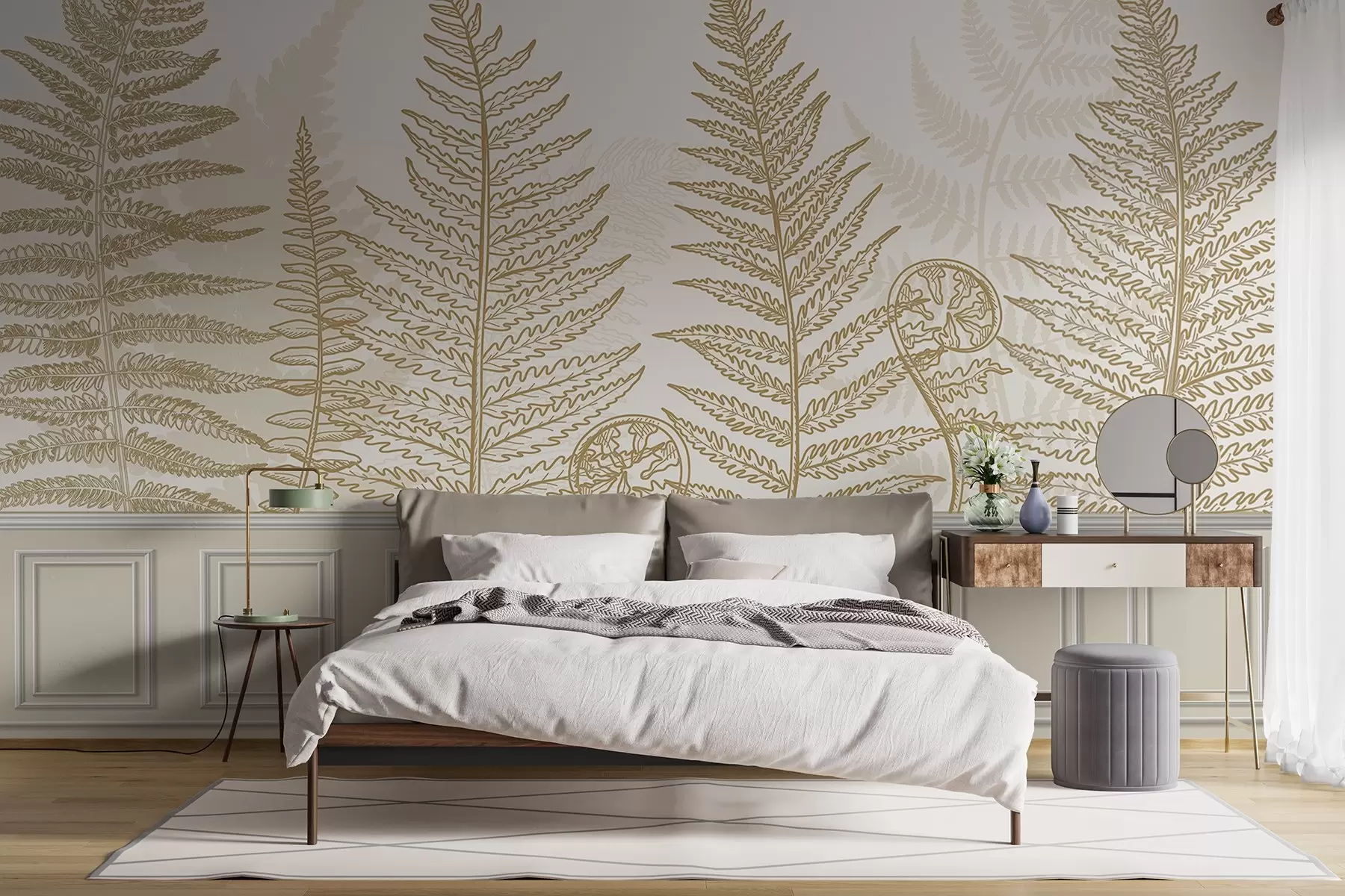 murales de pared hojas, plantas, helecho, luz, botánico, gráfico w04239